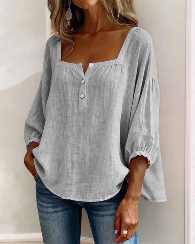 Millie | Women Clothing Linen Square Neck Blouse