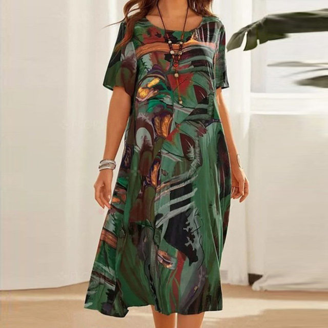 Elsie | Abstract Print Short Sleeve Midi Dress