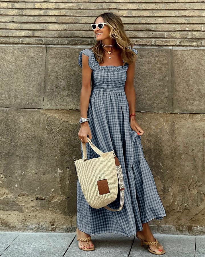 Florence | Gingham Smocked Maxi Dress Summer Women