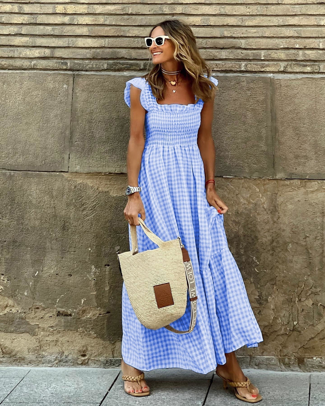 Florence | Gingham Smocked Maxi Dress Summer Women
