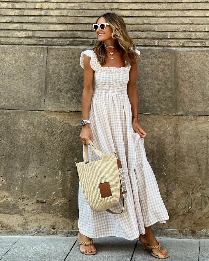 Florence | Gingham Smocked Maxi Dress Summer Women