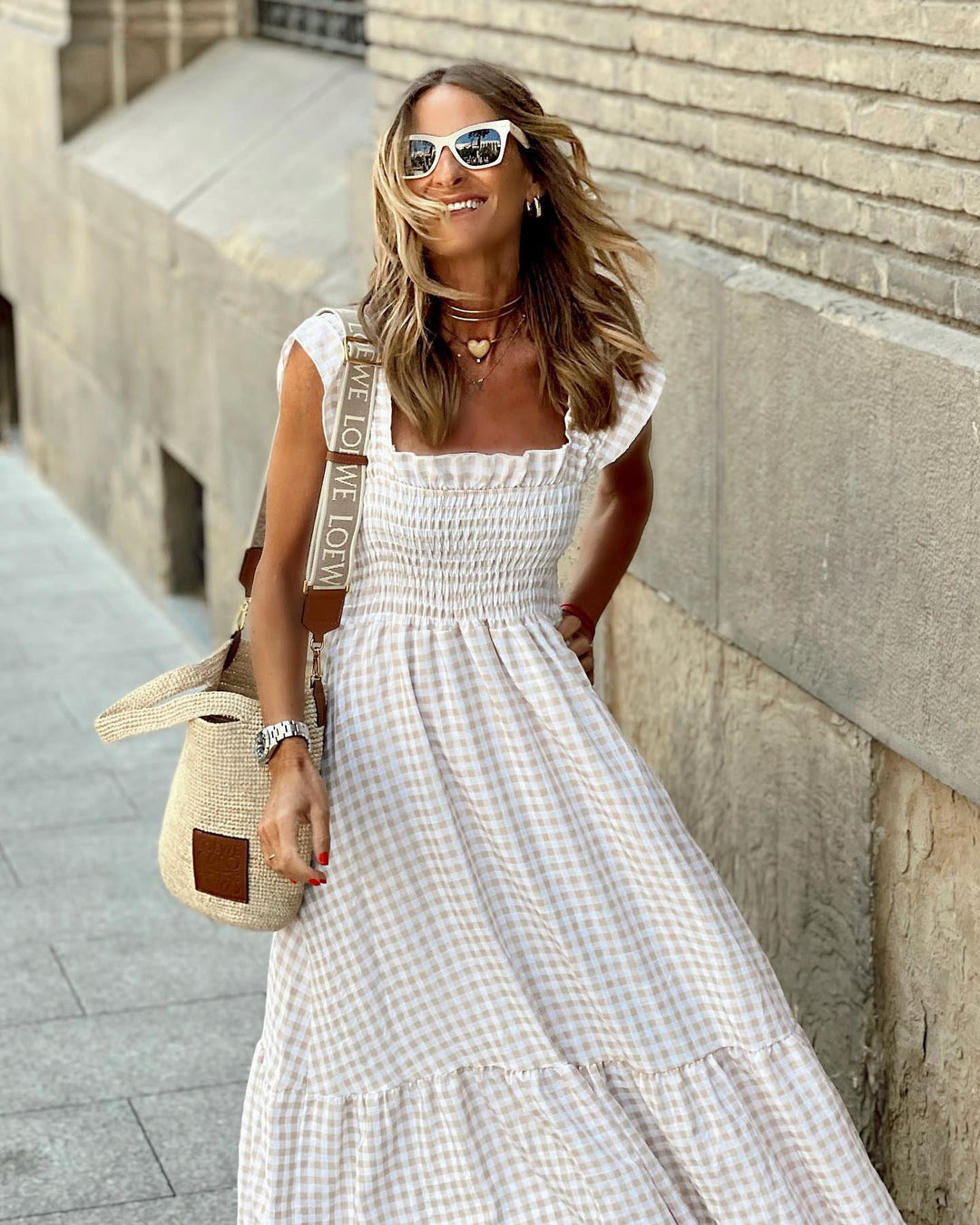 Florence | Gingham Smocked Maxi Dress Summer Women
