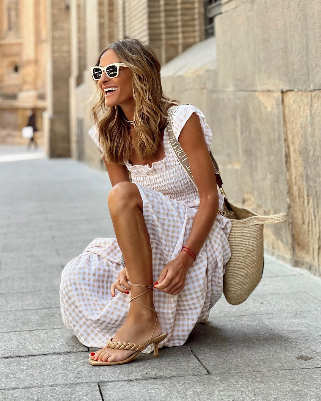 Florence | Gingham Smocked Maxi Dress Summer Women