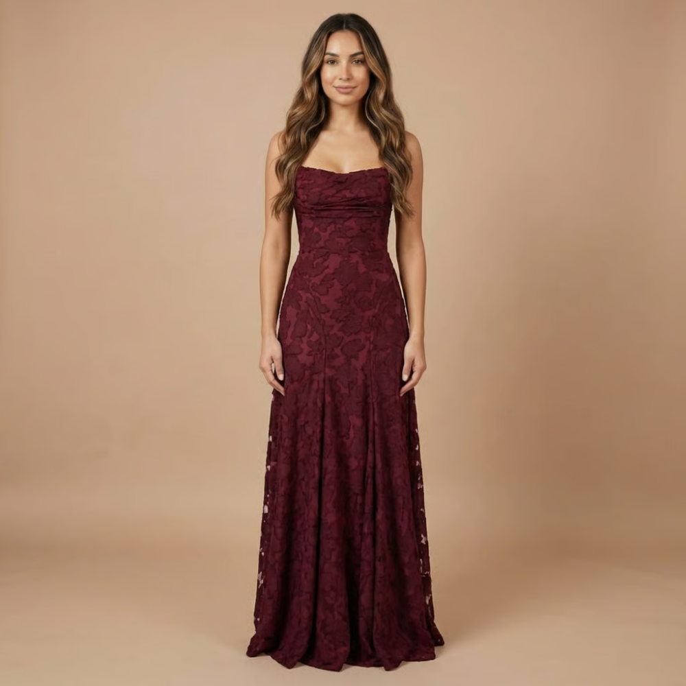 Ava | Strapless Lace Bridesmaid Maxi Dress