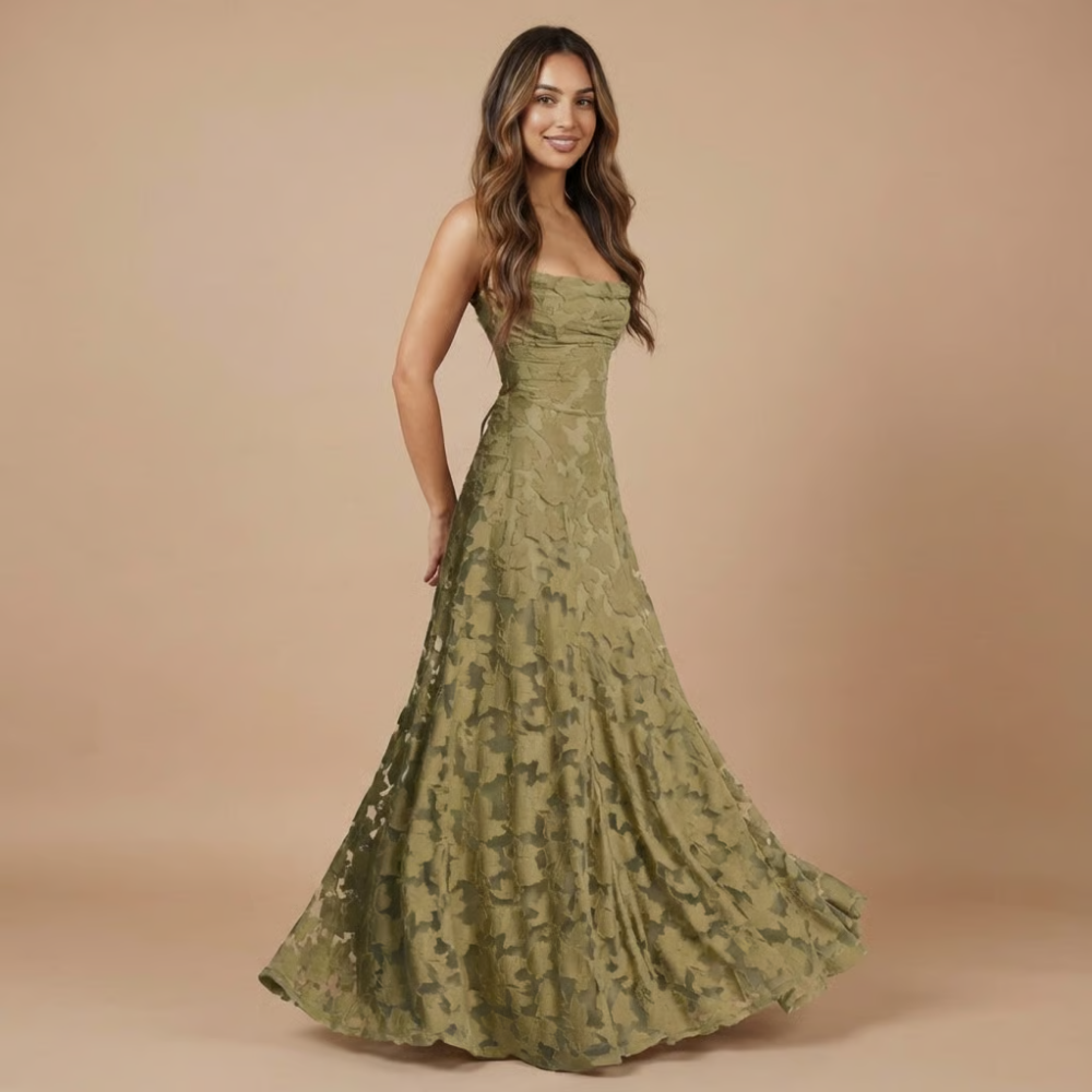 Ava | Strapless Lace Bridesmaid Maxi Dress