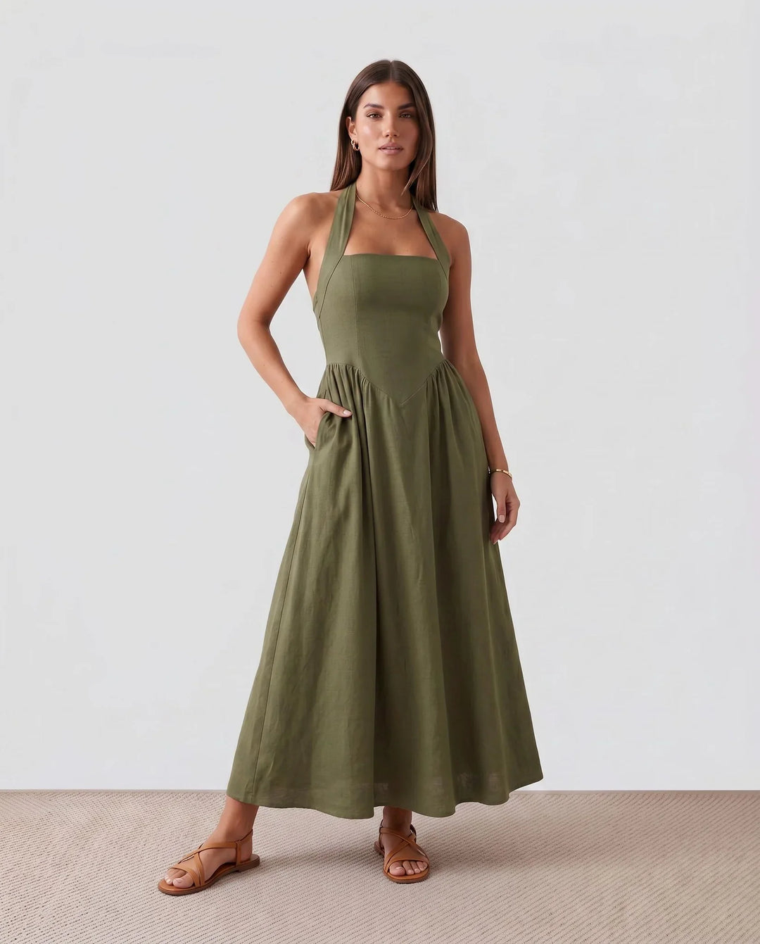 Nancy | Wedding Guest Halter Neck Midi Dress