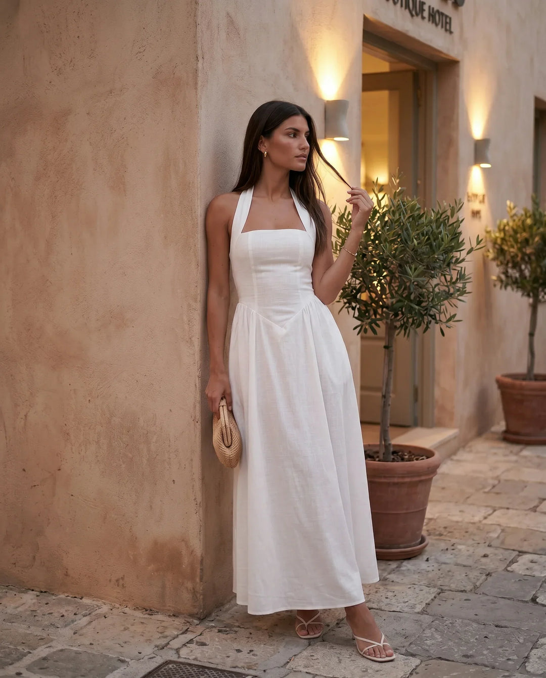 Nancy | Wedding Guest Halter Neck Midi Dress