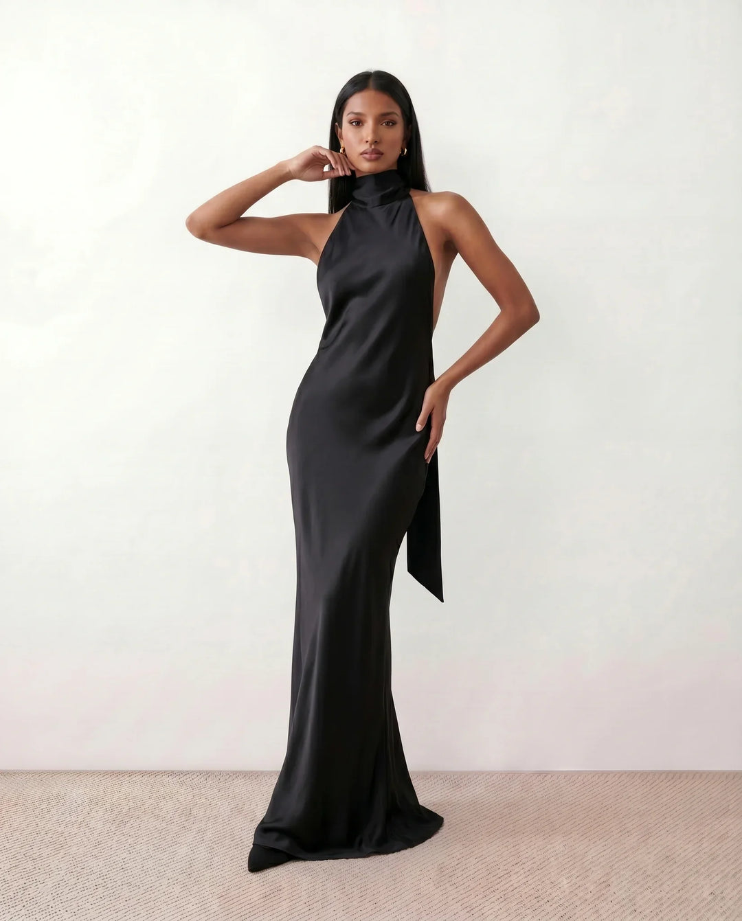 Beatrice | Wedding Guest Satin Halter Maxi Dress