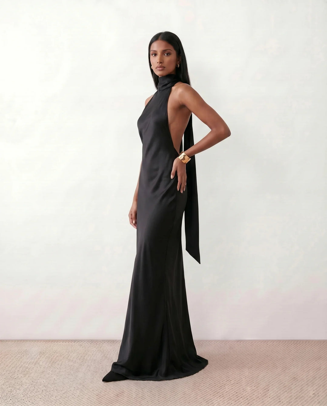 Beatrice | Wedding Guest Satin Halter Maxi Dress