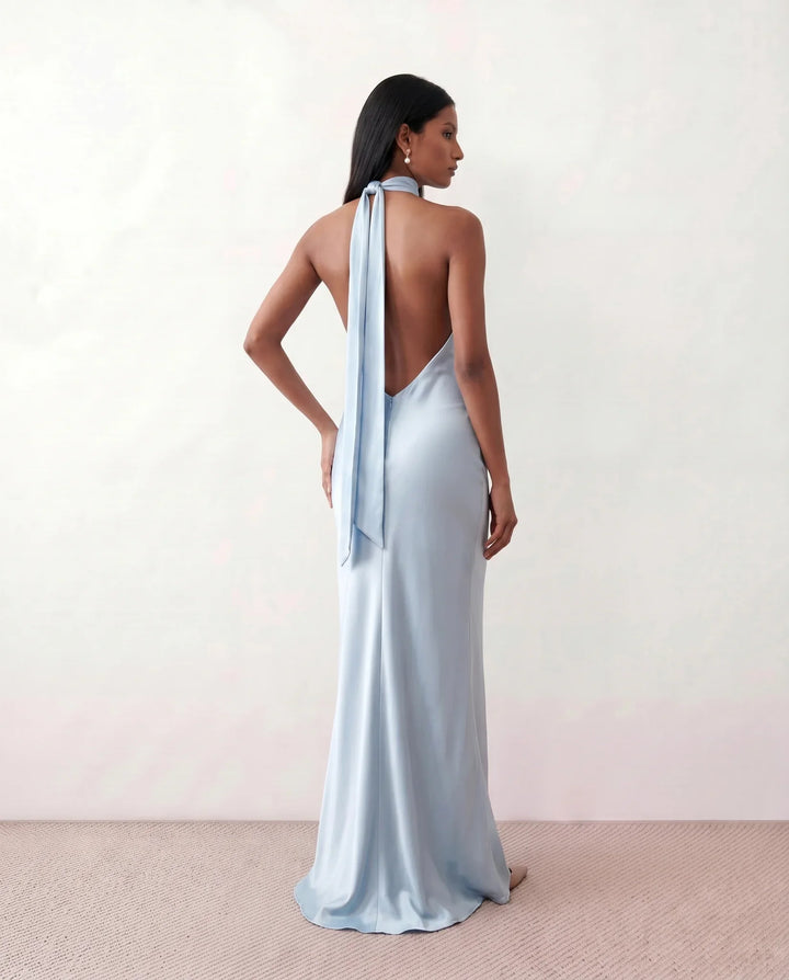 Beatrice | Wedding Guest Satin Halter Maxi Dress