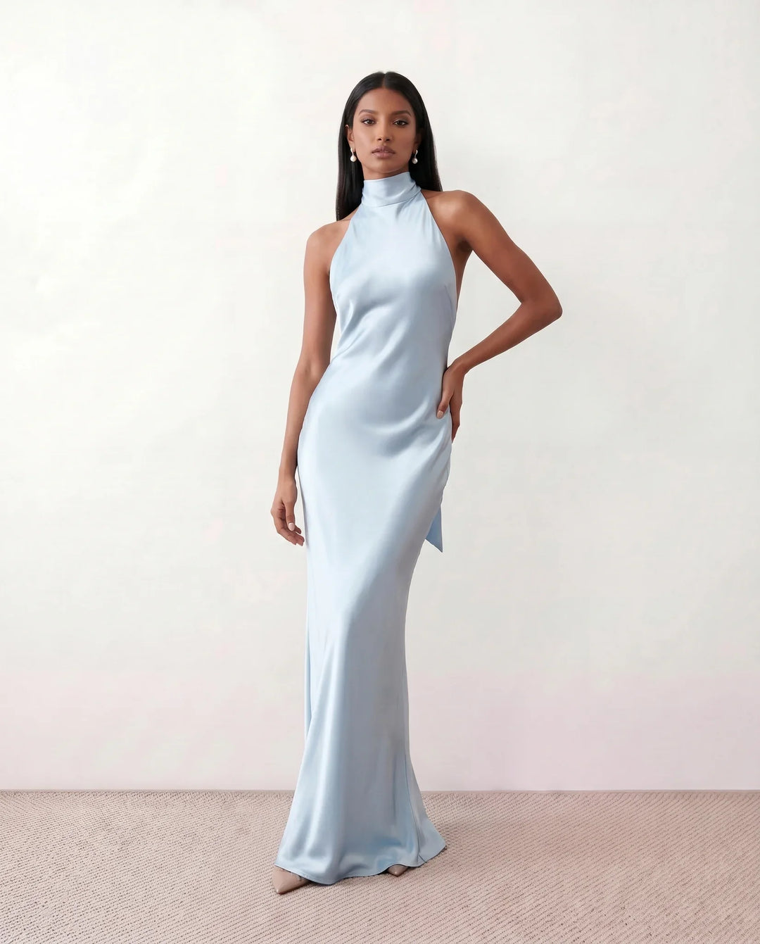 Beatrice | Wedding Guest Satin Halter Maxi Dress