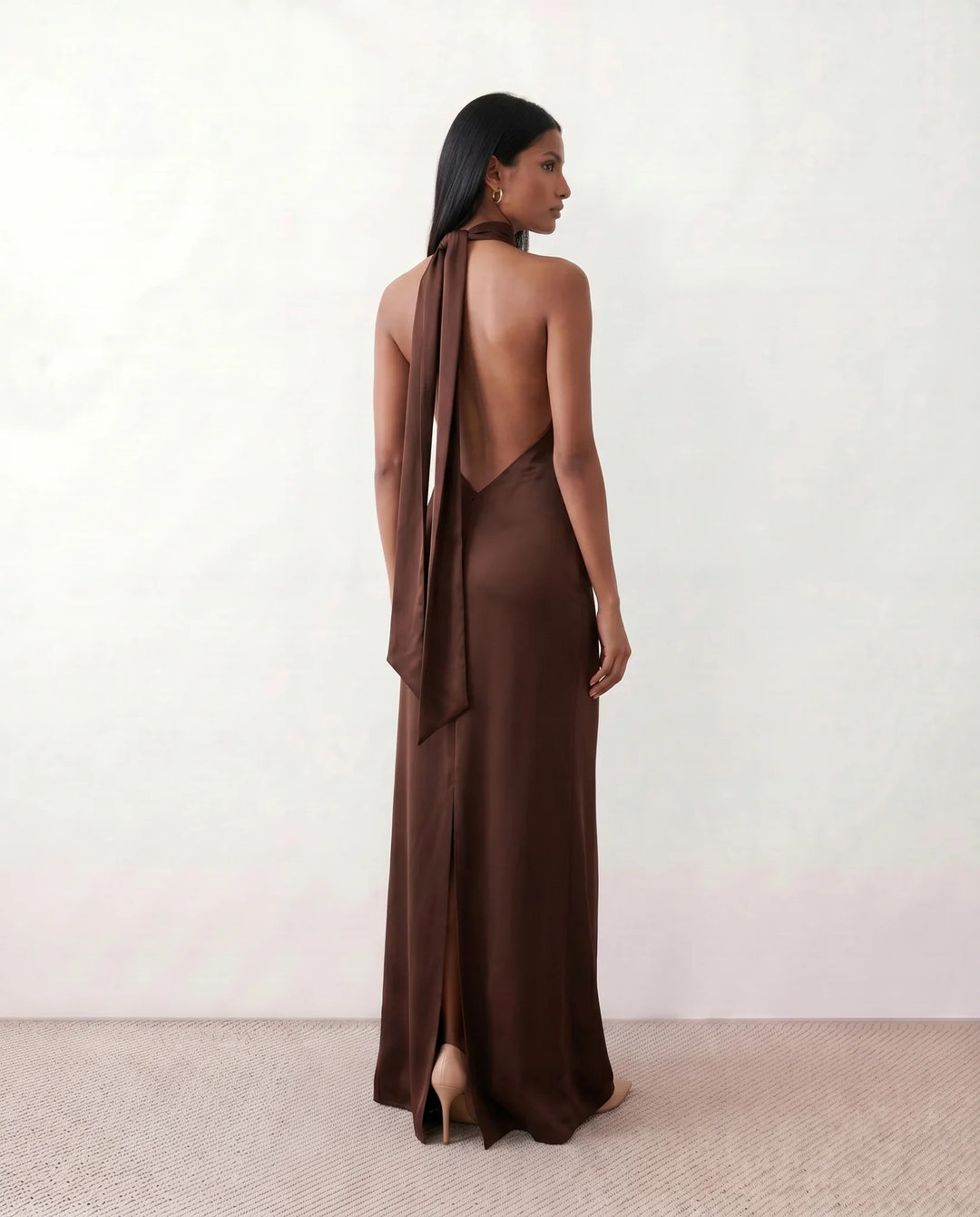Beatrice | Wedding Guest Satin Halter Maxi Dress