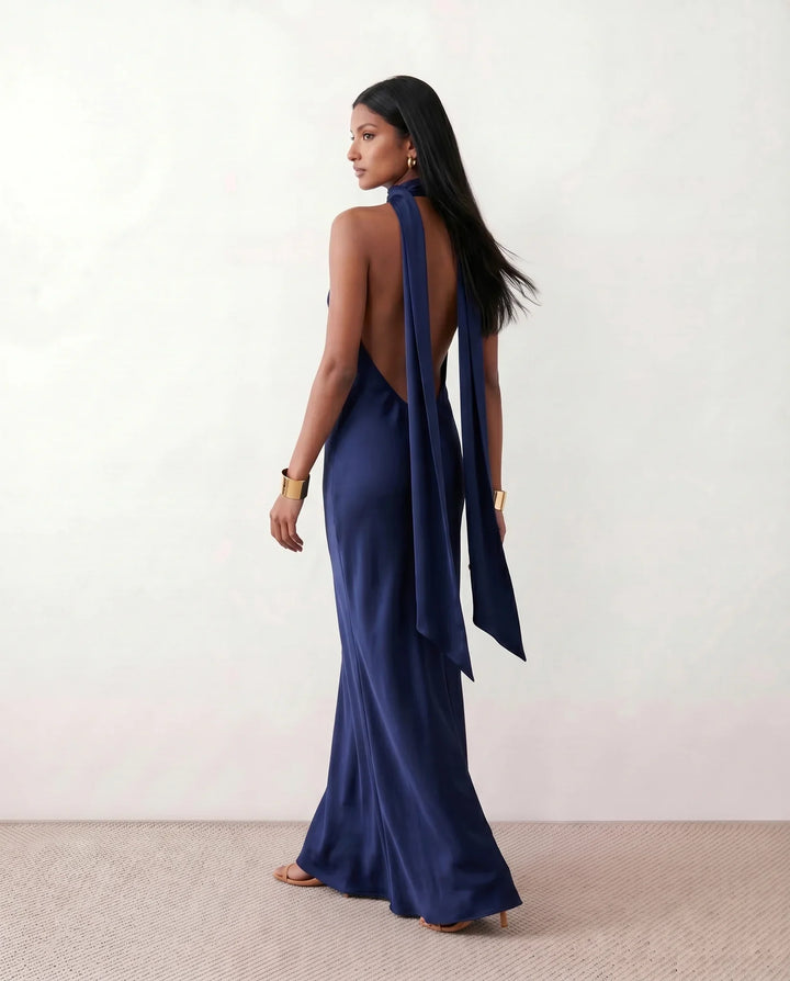 Beatrice | Wedding Guest Satin Halter Maxi Dress
