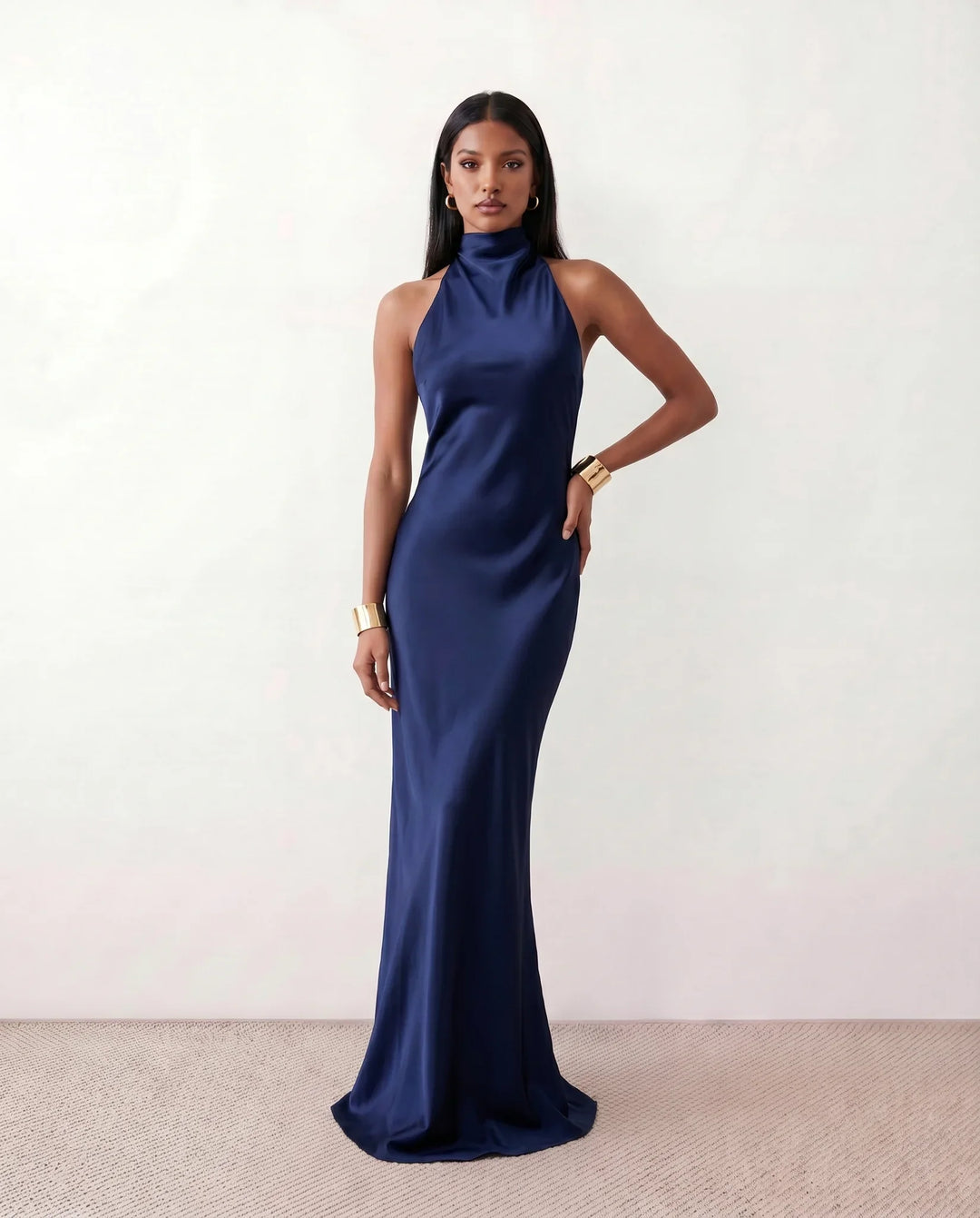 Beatrice | Wedding Guest Satin Halter Maxi Dress