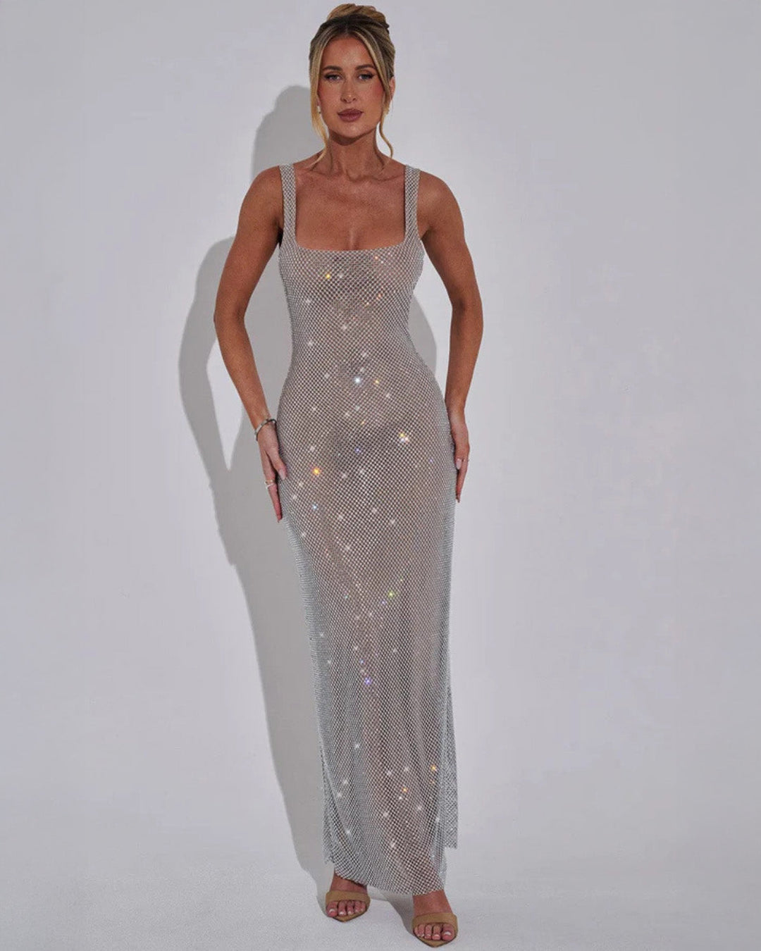 Florence | Rhinestone Mesh Wedding Guest Maxi Dress