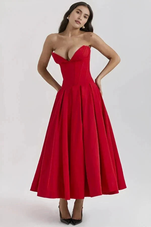 Sophia | Strapless Wedding Guest Midi Dress