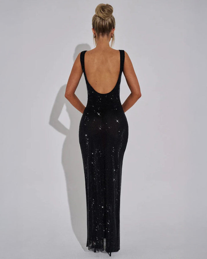 Florence | Rhinestone Mesh Wedding Guest Maxi Dress