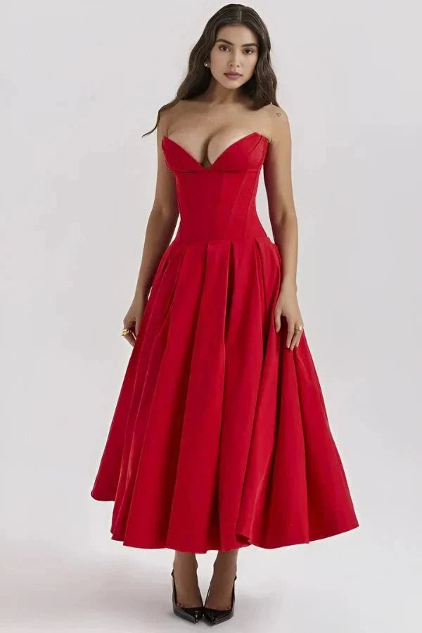 Sophia | Strapless Wedding Guest Midi Dress