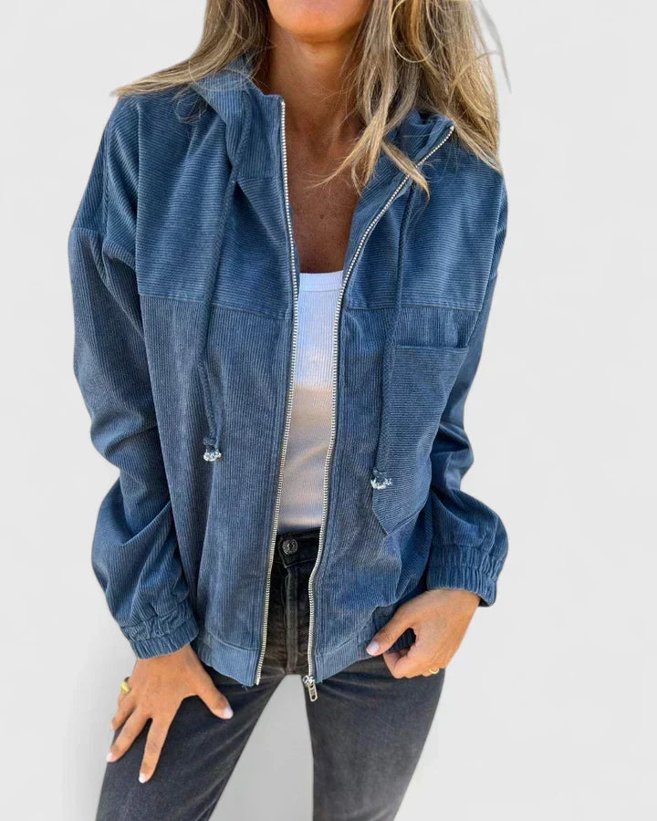 Darcey | Womens Corduroy Hooded Zip Jacket