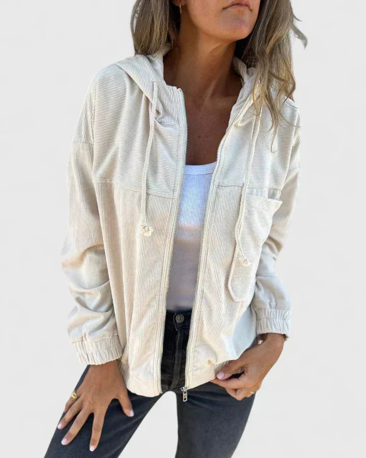 Darcey | Womens Corduroy Hooded Zip Jacket