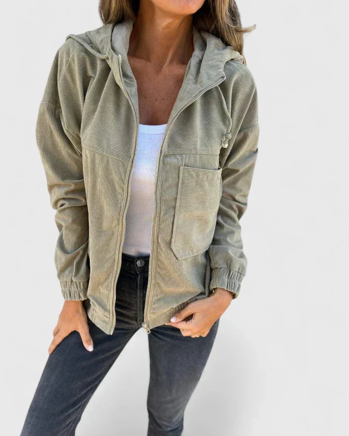 Darcey | Womens Corduroy Hooded Zip Jacket