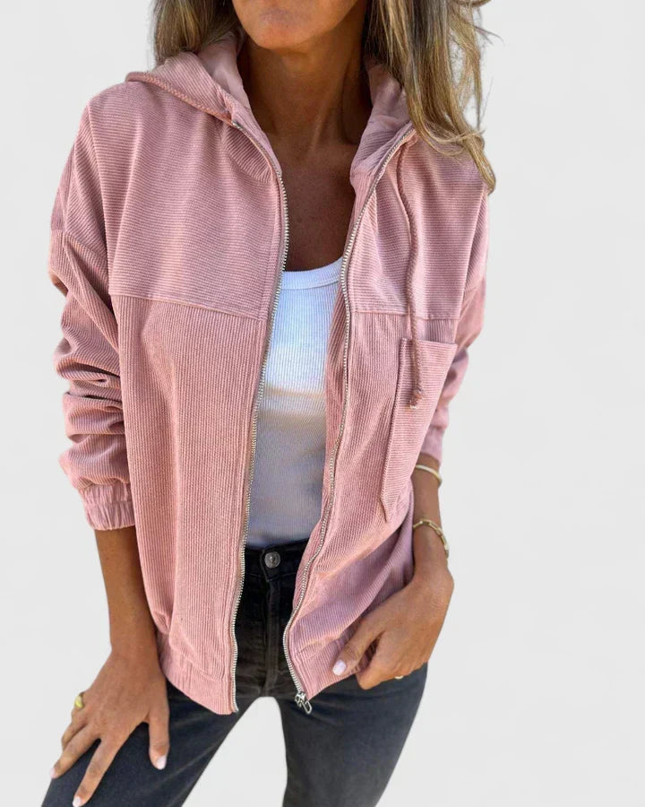 Darcey | Womens Corduroy Hooded Zip Jacket