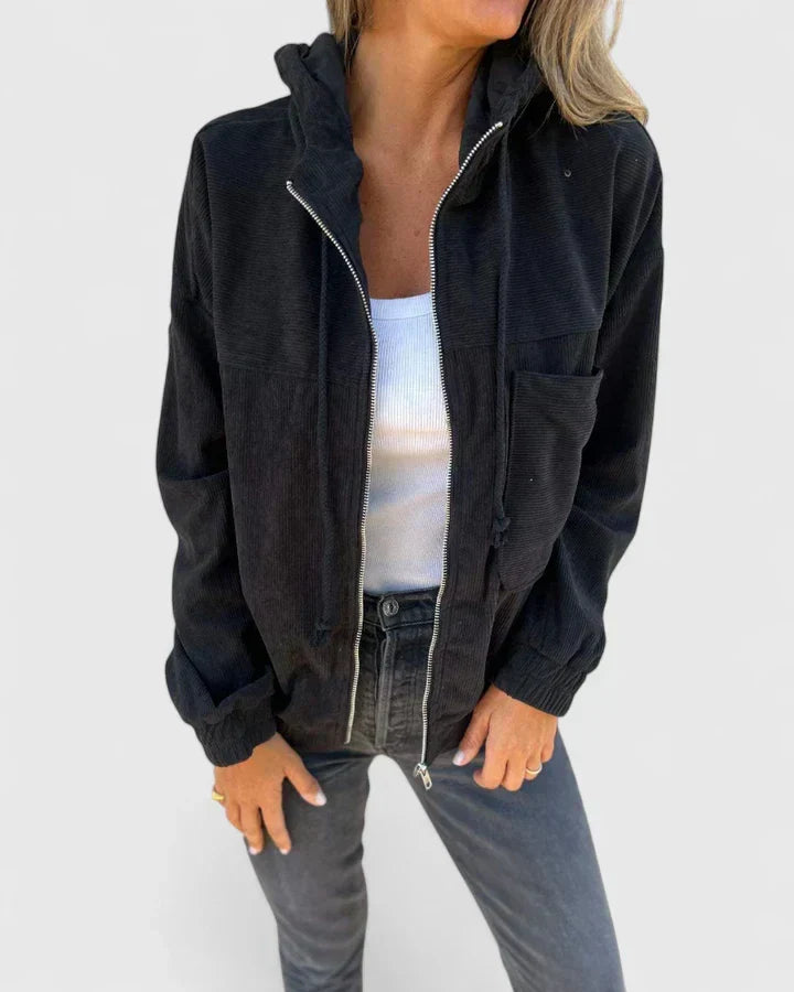 Darcey | Womens Corduroy Hooded Zip Jacket