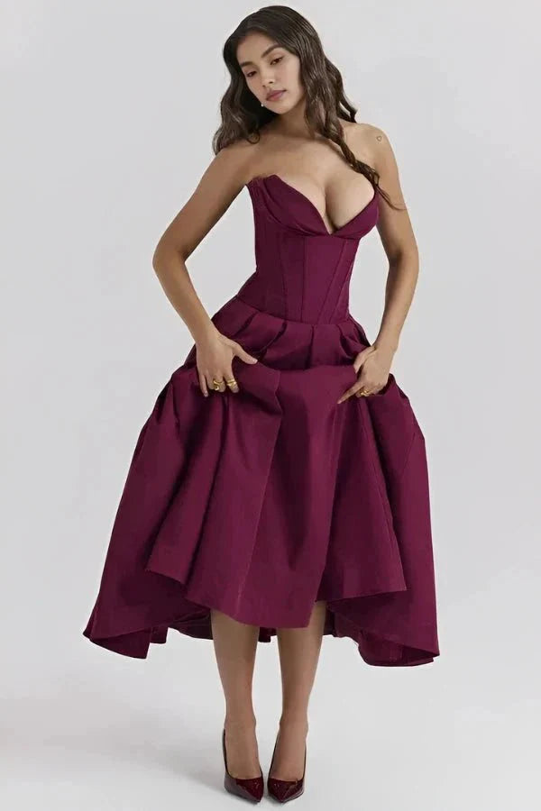 Sophia | Strapless Wedding Guest Midi Dress