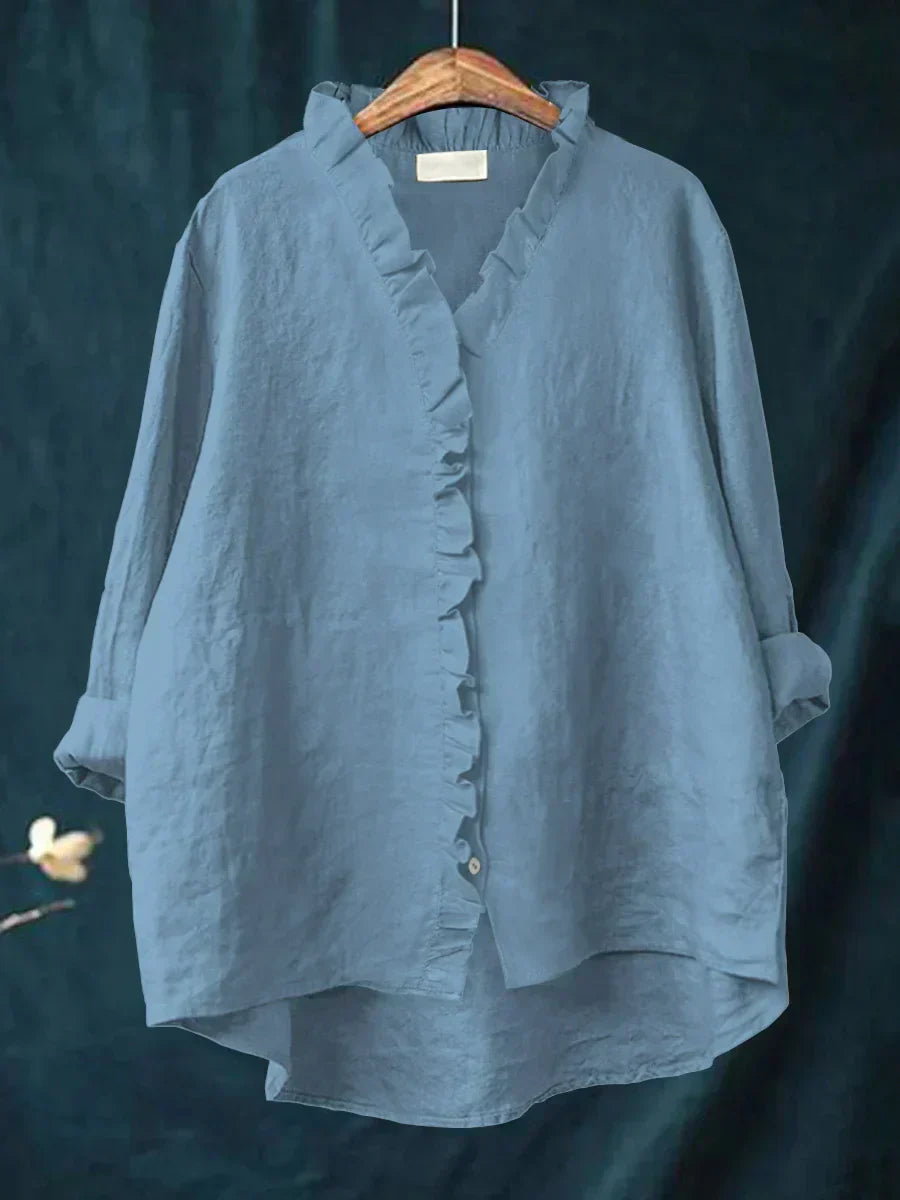 Nancy | Ruffle Front Women Clothing Linen Blouse