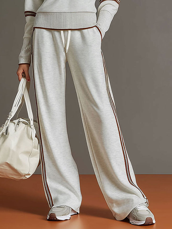 Vexara | Sporty Stripe Detail Quarter-Zip Top &amp; Wide Leg Tracksuit Set