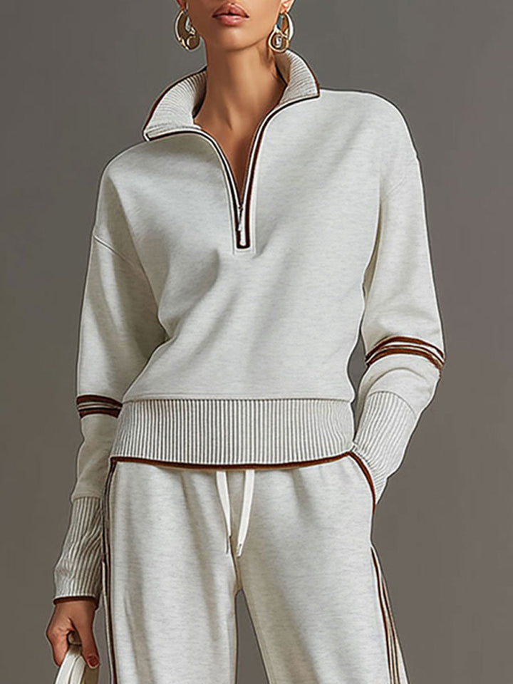 Vexara | Sporty Stripe Detail Quarter-Zip Top &amp; Wide Leg Tracksuit Set