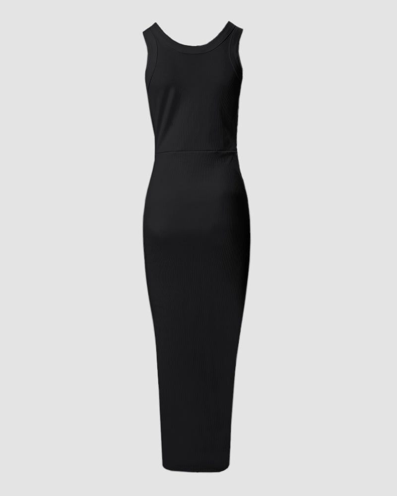 Sienna | Ribbed Ruched Midi Dress with Side Slit