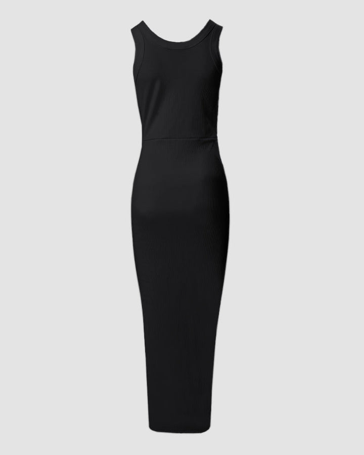 Sienna | Ribbed Ruched Midi Dress with Side Slit