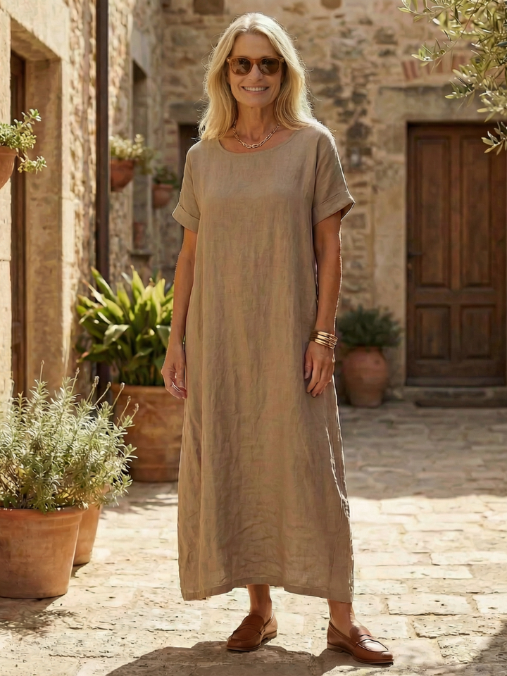 Pippa | Short Sleeve Linen Maxi Dress Women