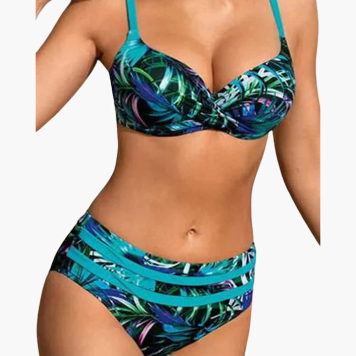 Amelia | Tropical Print High Waist Bikini Set
