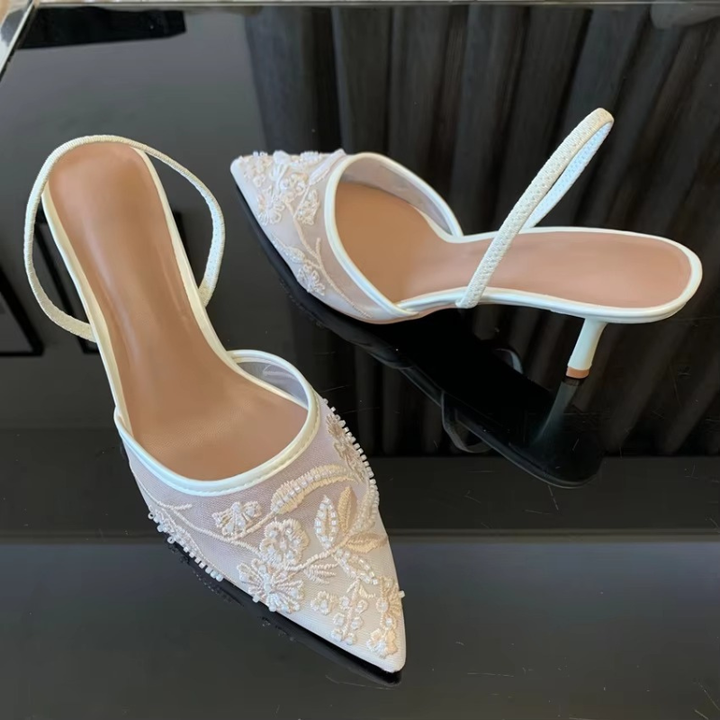 Ava | Lace Pointed-Toe Slingback Sandals