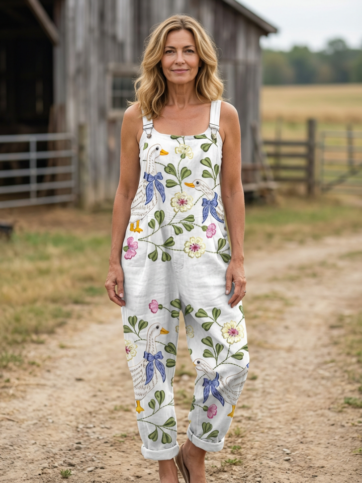 Ivy | Floral Duck Print Women Sleeveless Jumpsuit