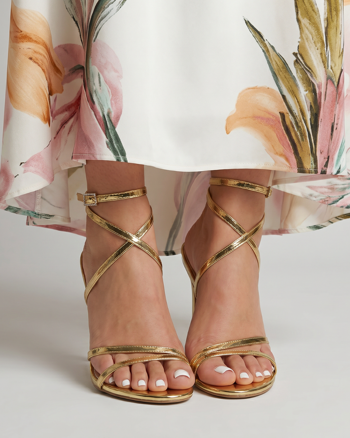 Cressida | Gold Strappy Heeled Sandals
