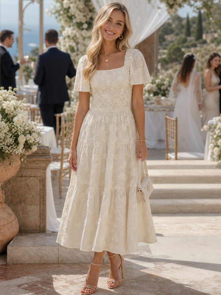 Clemmie | Wedding Guest Embroidered Midi Dress