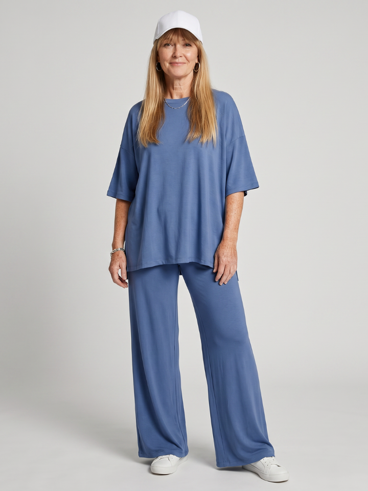 Short Sleeve Top and Wide Leg Trousers Set