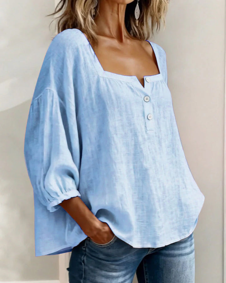 Millie | Women Clothing Linen Square Neck Blouse