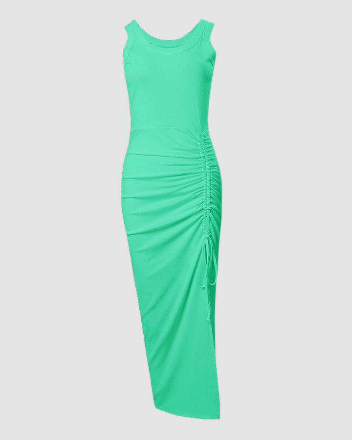 Sienna | Ribbed Ruched Midi Dress with Side Slit