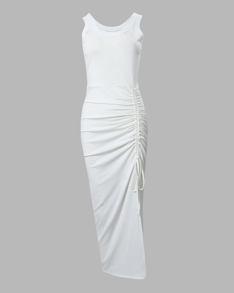 Sienna | Ribbed Ruched Midi Dress with Side Slit