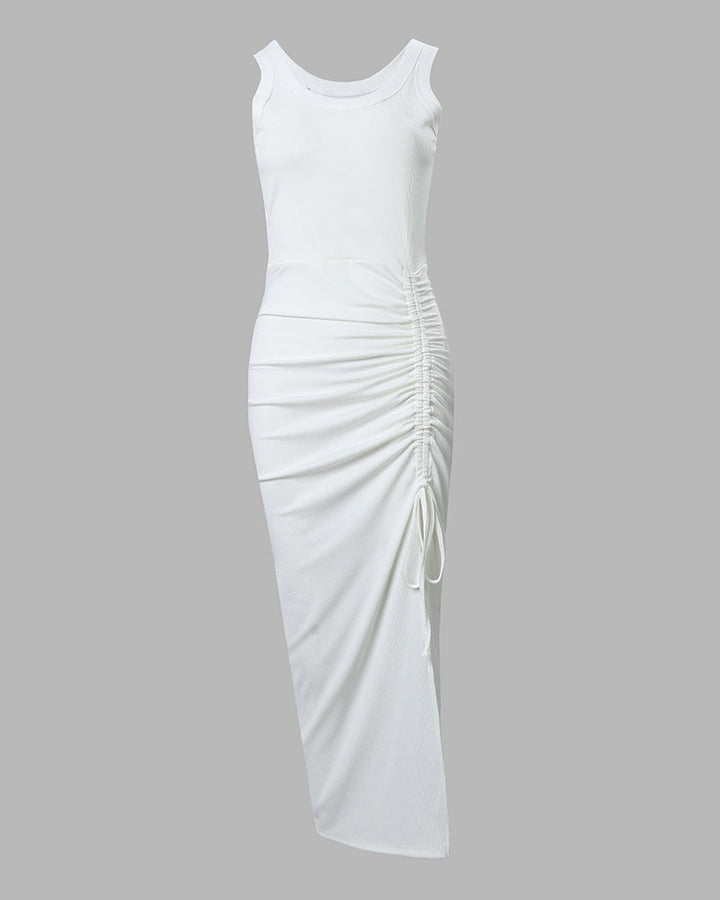 Sienna | Ribbed Ruched Midi Dress with Side Slit
