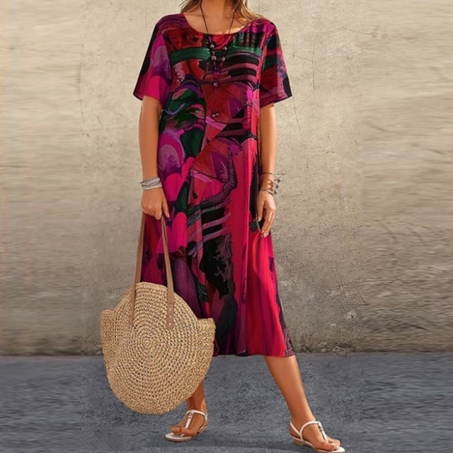 Elsie | Abstract Print Short Sleeve Midi Dress