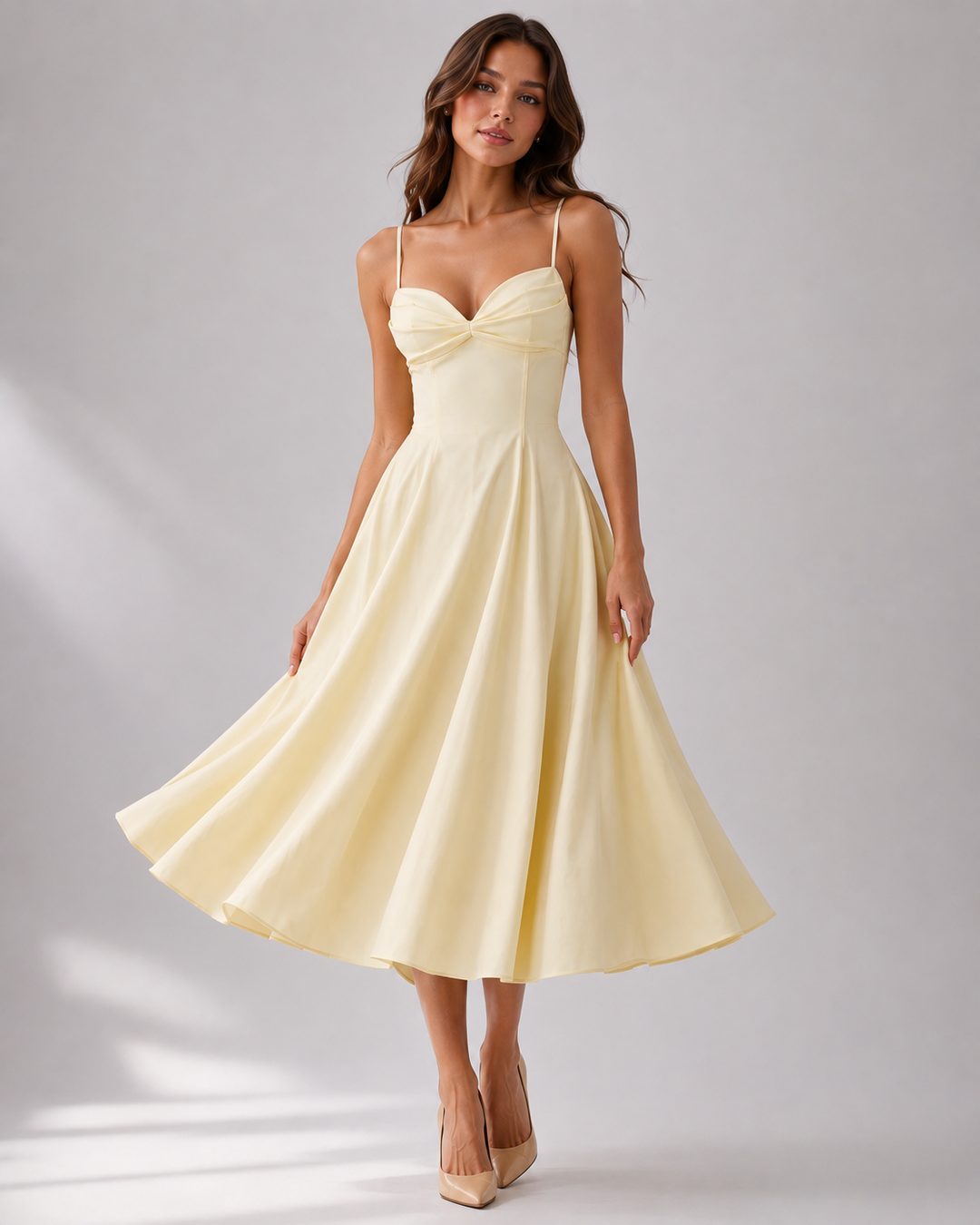 Imogen | Wedding Guest Midi Dress Sweetheart Bodice