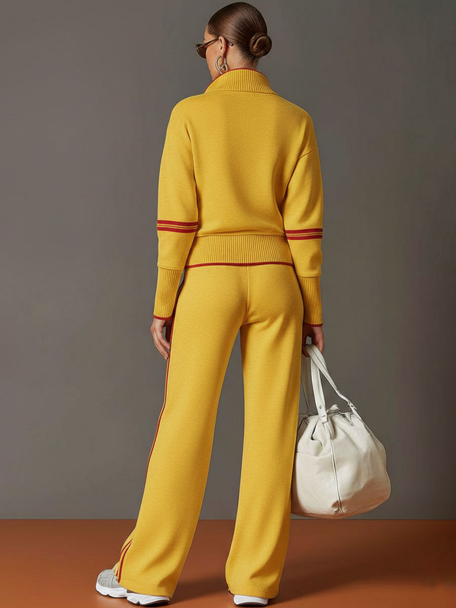 Vexara | Sporty Stripe Detail Quarter-Zip Top &amp; Wide Leg Tracksuit Set