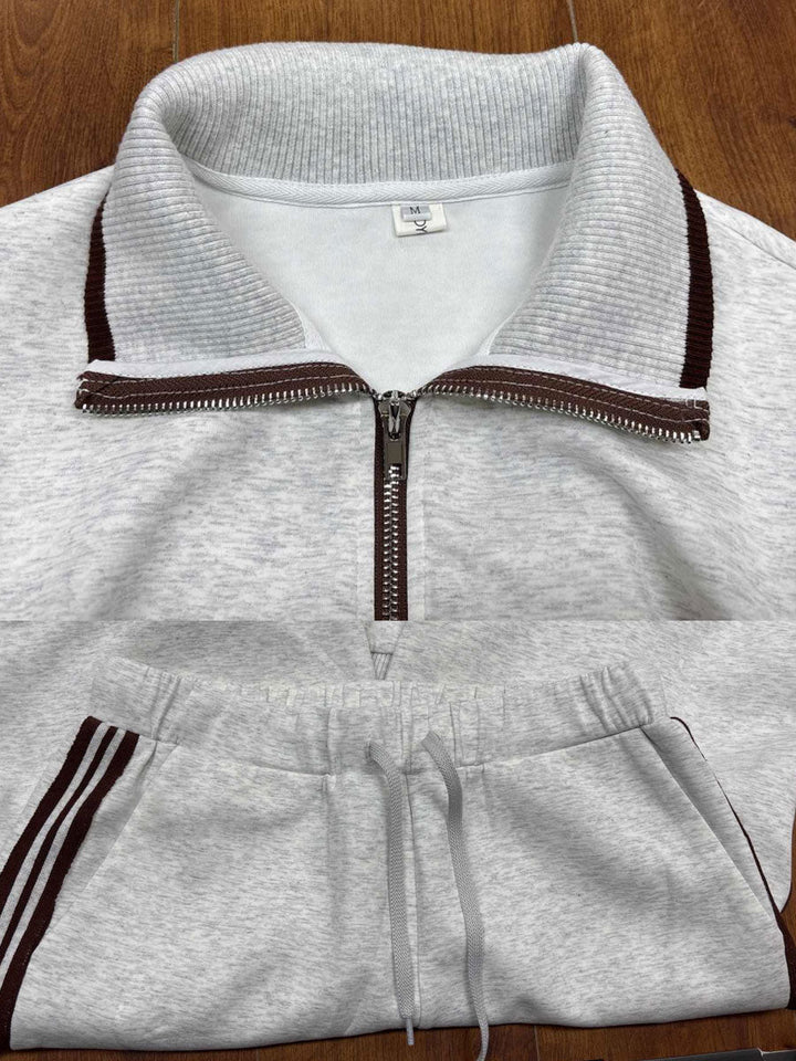 Vexara | Sporty Stripe Detail Quarter-Zip Top &amp; Wide Leg Tracksuit Set