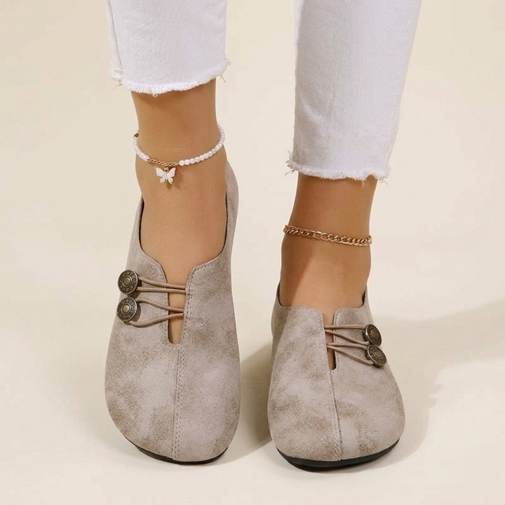Verity | Women Flat Slip-On Shoes with Button Detail