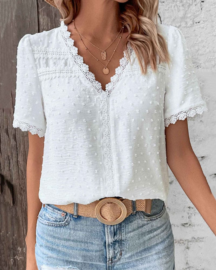 Lottie | White Lace Trim Women Clothing Blouse